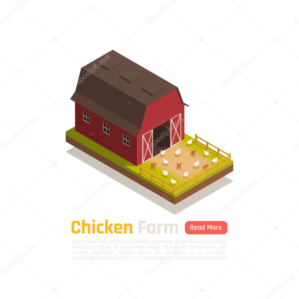 Chicken Farm Isometric Composition 