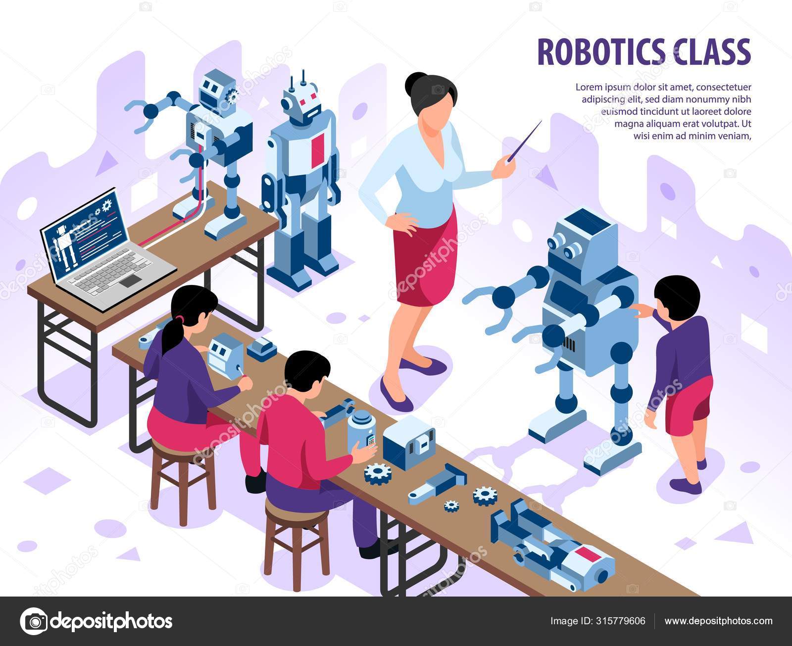 Robotics Classroom Isometric Background Stock Vector Image by ...