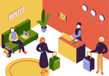 Hostel Isometric İllüstrasyon