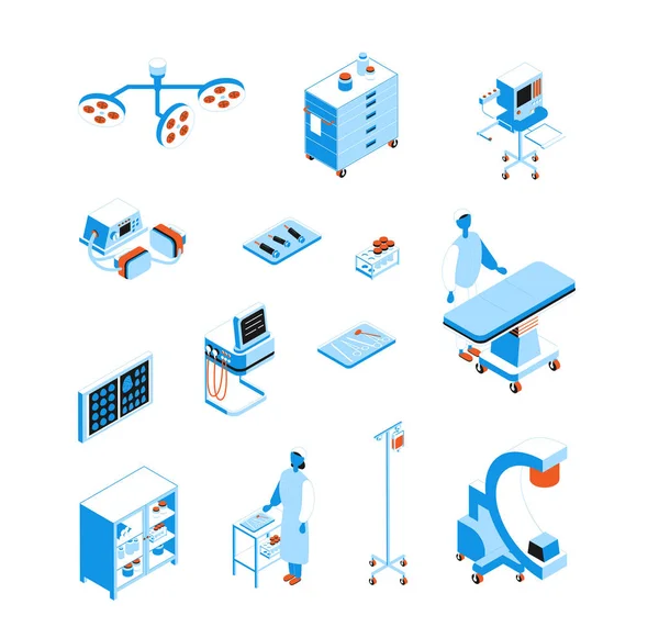 Operating Room Isometric Icons Set — Stock Vector