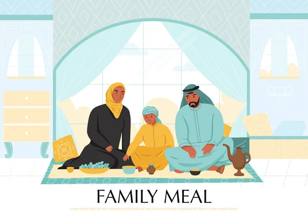 Komposisi Makanan Keluarga Arab - Stok Vektor