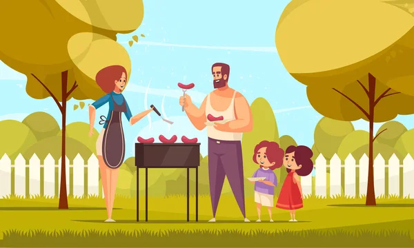 Família churrasco ao ar livre Composição —  Vetores de Stock