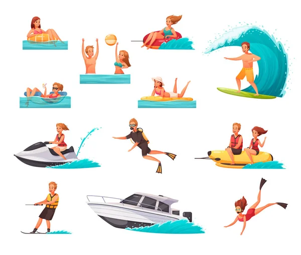 Esportes de Verão Conjunto de ícones de desenhos animados — Vetor de Stock