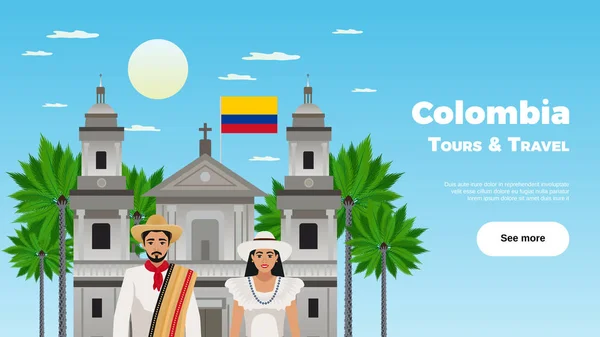 Colombia Tours e Poster de Viagem — Vetor de Stock