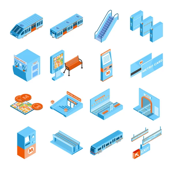 Conjunto de iconos isométricos del metro — Archivo Imágenes Vectoriales