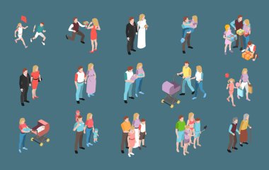 Aile izometrik Icons Set 