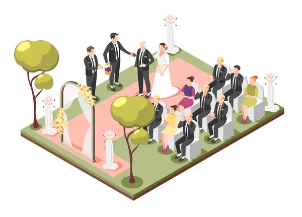 Wedding Isometric Composition — Stock Vector