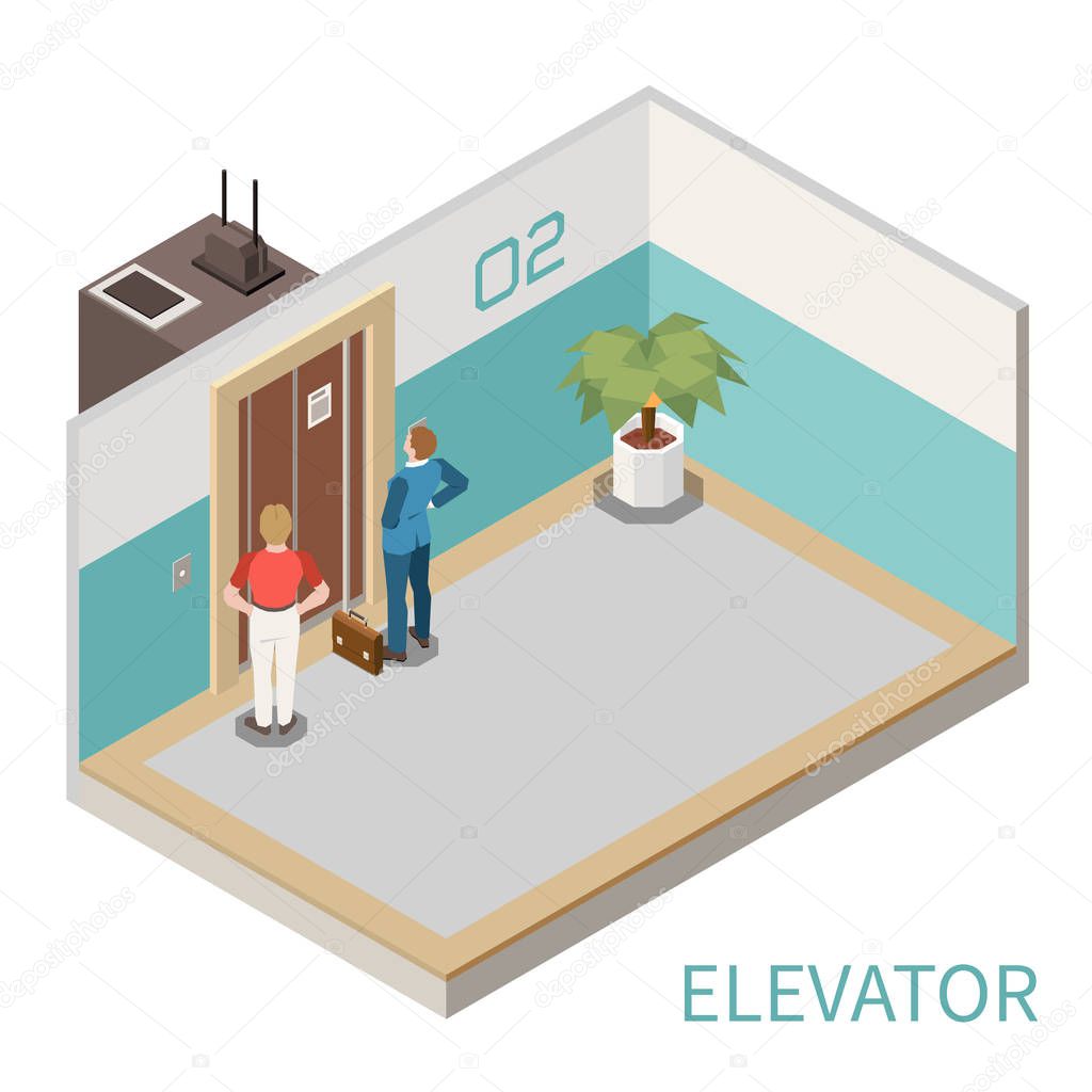 Elevator Isometric Composition