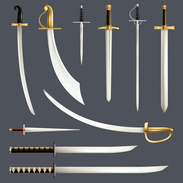 Swords Realistic Set — Stock Vector