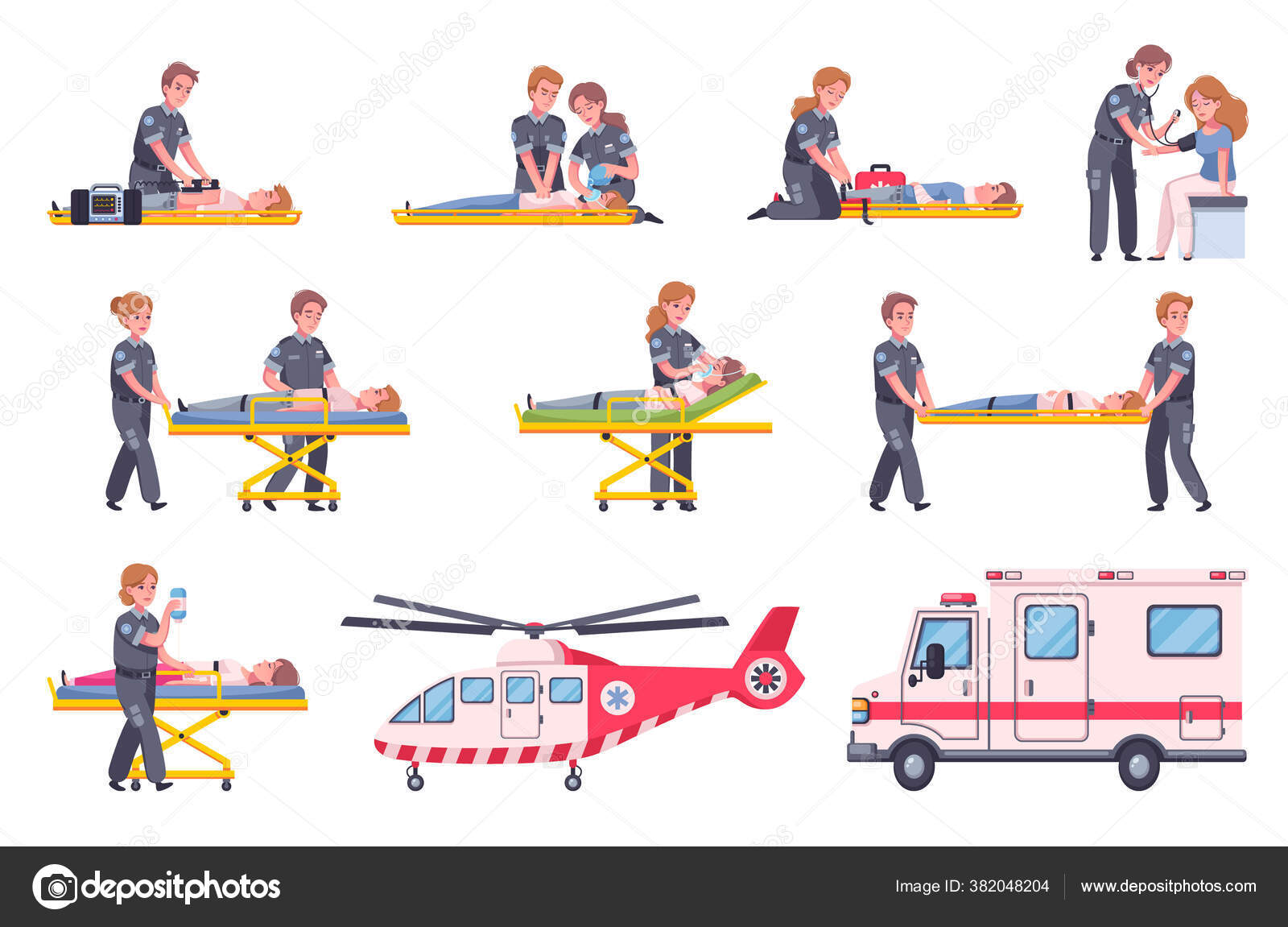 Paramedics Cartoon Icon Set Stock Vector by ©macrovector 382048204