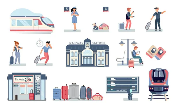 Spoorwegstation Pictogram Set — Stockvector