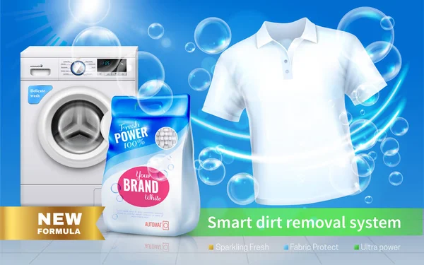 Çamaşır deterjanı Yatay Renkli ve Gerçekçi Kompozisyon — Stok Vektör