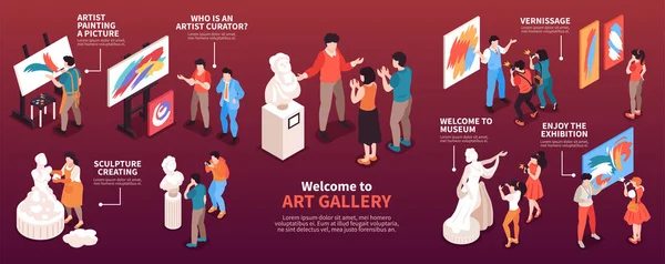Art Gallery Isometric Infographics — Stock Vector
