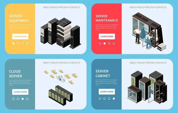 Datacenter Isometric Colored Banner Set — Stock Vector