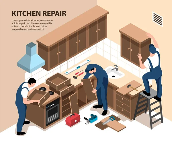Composição Isométrica de Reparação de Cozinha —  Vetores de Stock