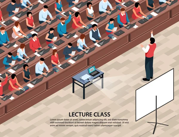 Latar Belakang Kelas Kuliah Isometrik - Stok Vektor