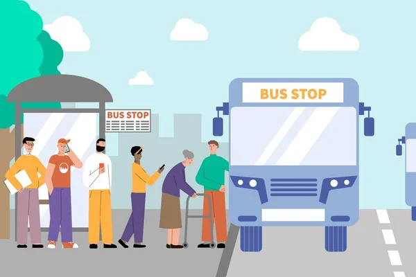 Composition de la file d'attente arrêt de bus — Image vectorielle