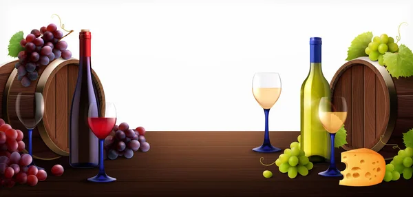 Tavolo botti di vino Composizione — Vettoriale Stock