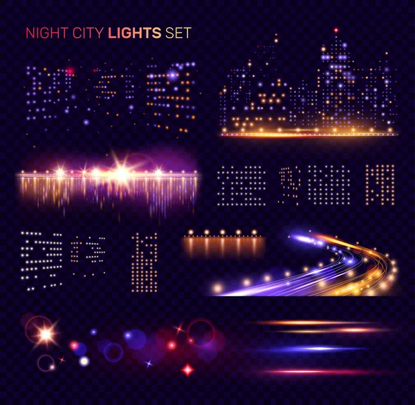 Collezione di luci notturne della città — Vettoriale Stock