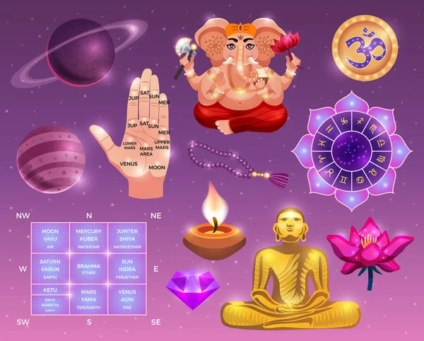 Vedic Astrology Set — 图库矢量图片