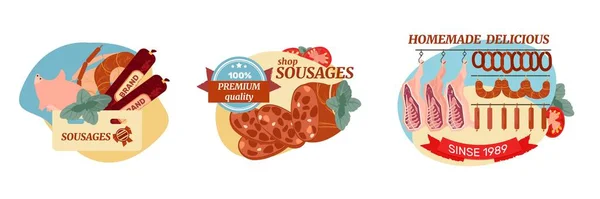 Sausage Flat Compositions Set — 图库矢量图片