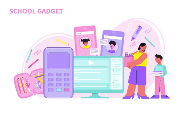 Nákup školní gadgets ilustrace — Stockový vektor