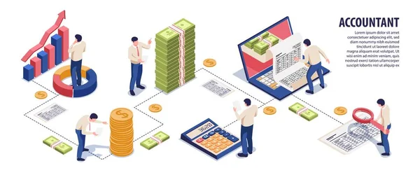 Fluxograma do Infográfico Isométrico de Contabilidade —  Vetores de Stock