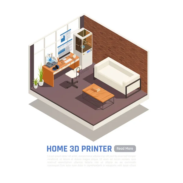 3d Printer Isometric Composition — Stock Vector