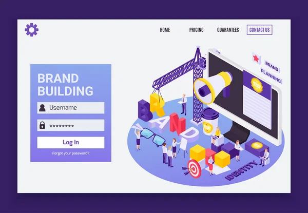 Brand Building Isometric Concept — Stock Vector