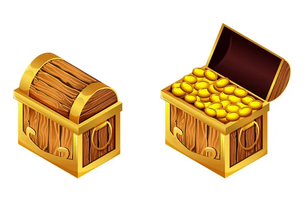 Złoty zestaw skrzyń skarbów — Wektor stockowy