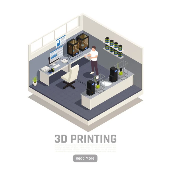 Composizione isometrica della stampante 3D — Vettoriale Stock