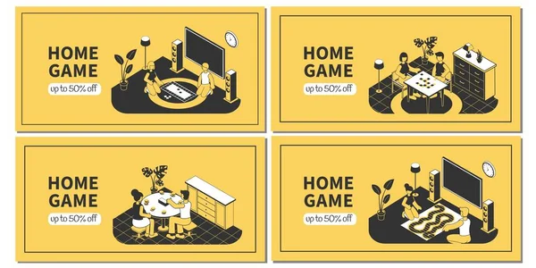 Home Game Isometric Banners Set — Stock Vector