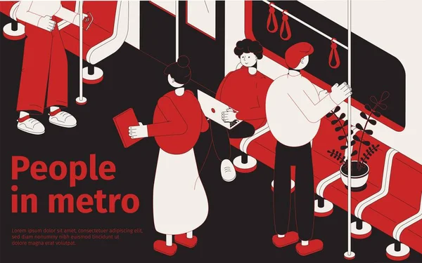 Gente en Metro Poster isométrico — Archivo Imágenes Vectoriales