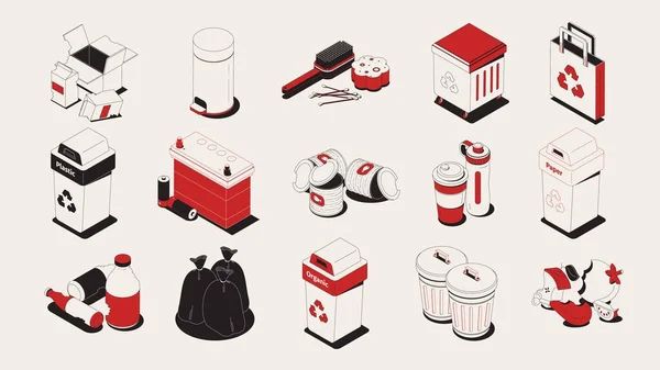 Ensemble isométrique pour ordures et recyclage — Image vectorielle