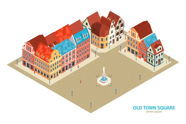 Isometric Old Town Composition — Stock Vector