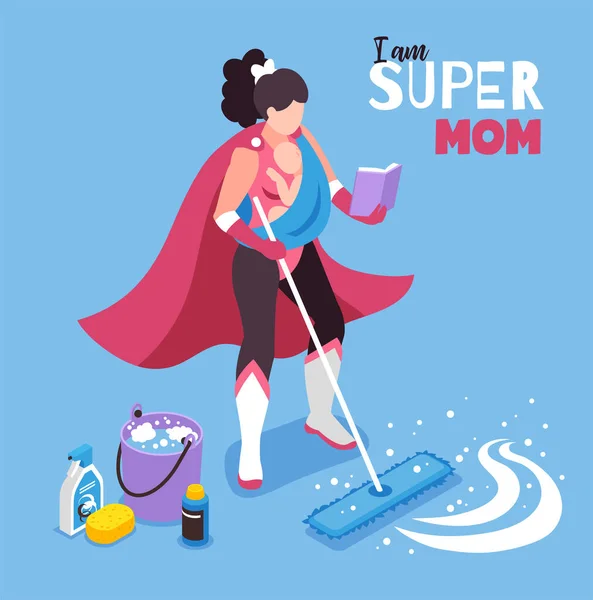 Super maminka čištění složení — Stockový vektor