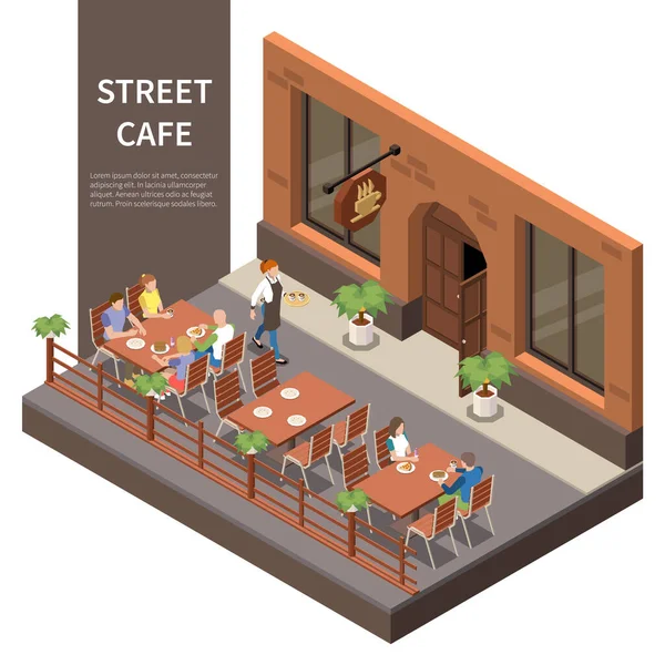 Street Cafe Terasa Izometrické složení — Stockový vektor