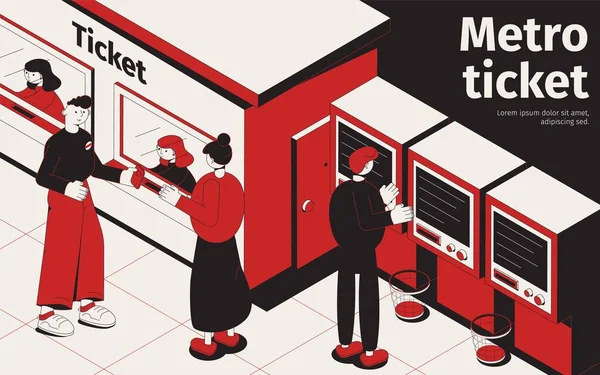Metro Ticket izometrikus plakát — Stock Vector