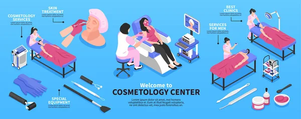 Centro de Cosmetologia Isométrica Infográficos — Vetor de Stock