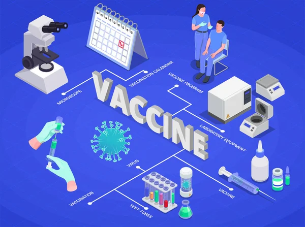 Investigación de Vacunación Diagrama de flujo isométrico — Vector de stock