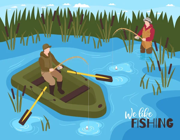 Pesca al aire libre Composición isométrica — Vector de stock