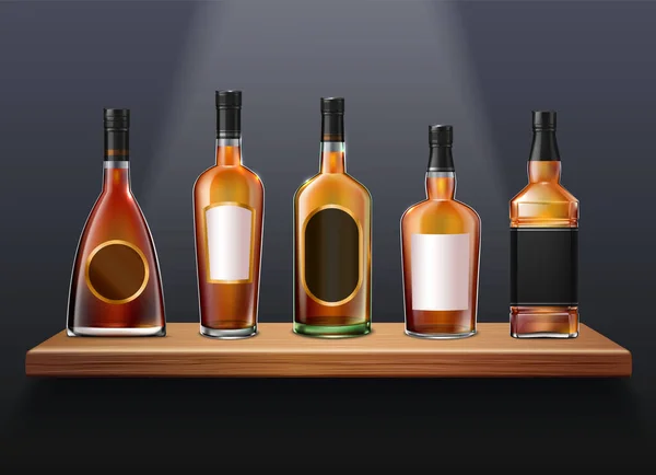 Ensemble de bouteilles en verre de cognac — Image vectorielle
