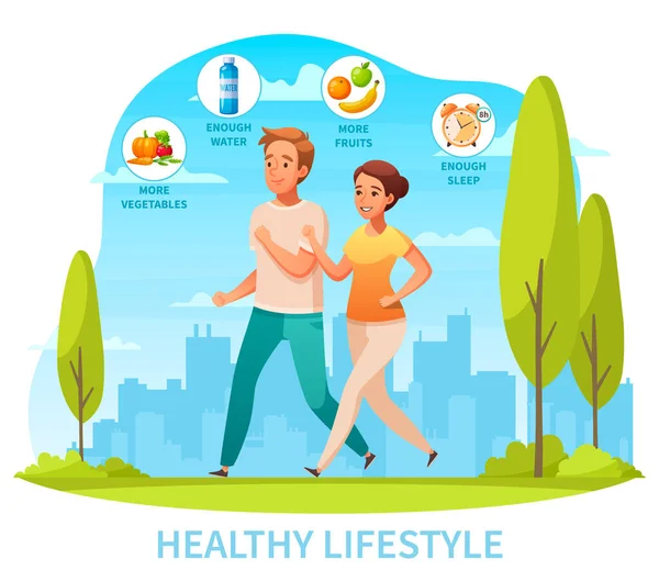 Healthy Lifestyle Cartoon Composition — Stock Vector