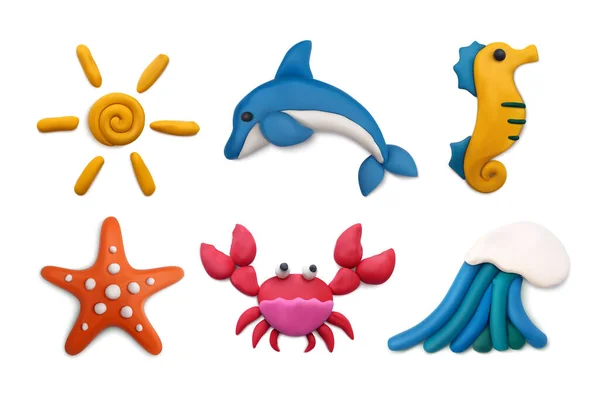 Clay Sea Objects Set — Stockvektor