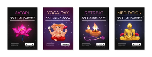 Ensemble d'affiches de méditation de yoga — Image vectorielle