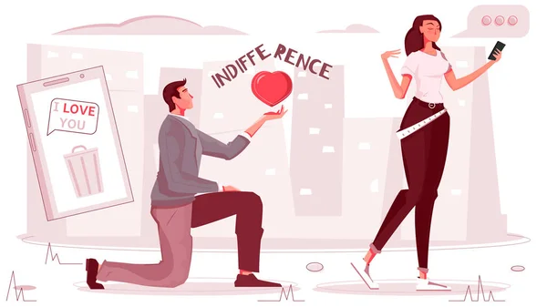 Amor indiferente Composição plana —  Vetores de Stock