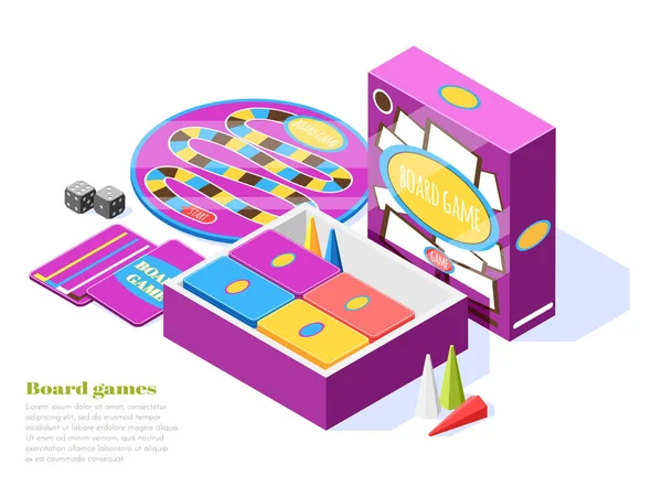 Board Games Set Izometrikus összetétel — Stock Vector