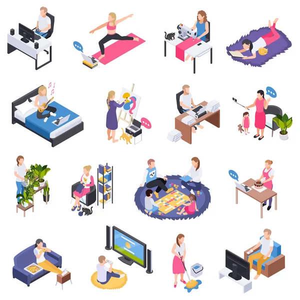 Staying Home Isometric Set — Stock Vector