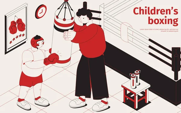 Affiche isométrique de boxe pour enfants — Image vectorielle