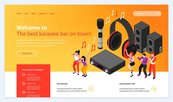 Pagina di destinazione Karaoke isometrico — Vettoriale Stock